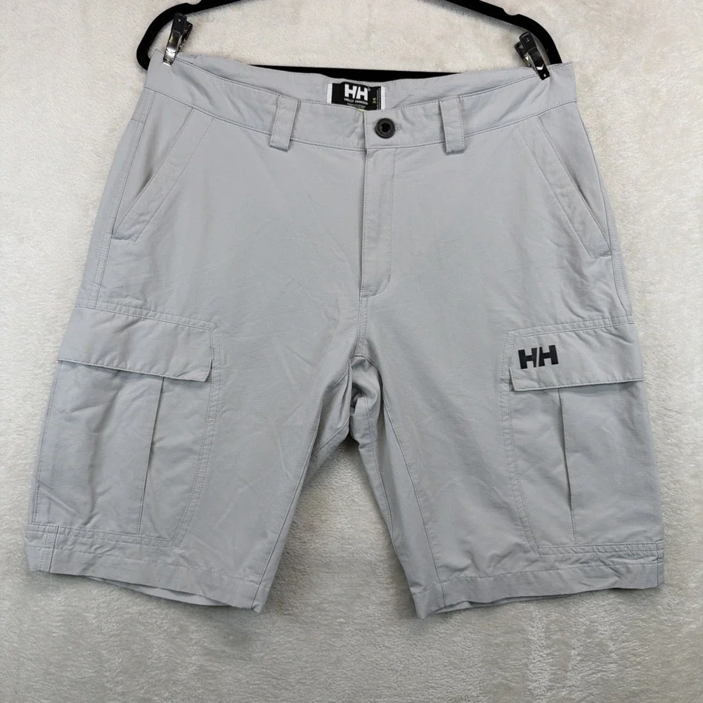 Helly Hansen Mens Cargo Shorts 34 Ripstop Hiking Outdoor Lightweight Gray Nylon